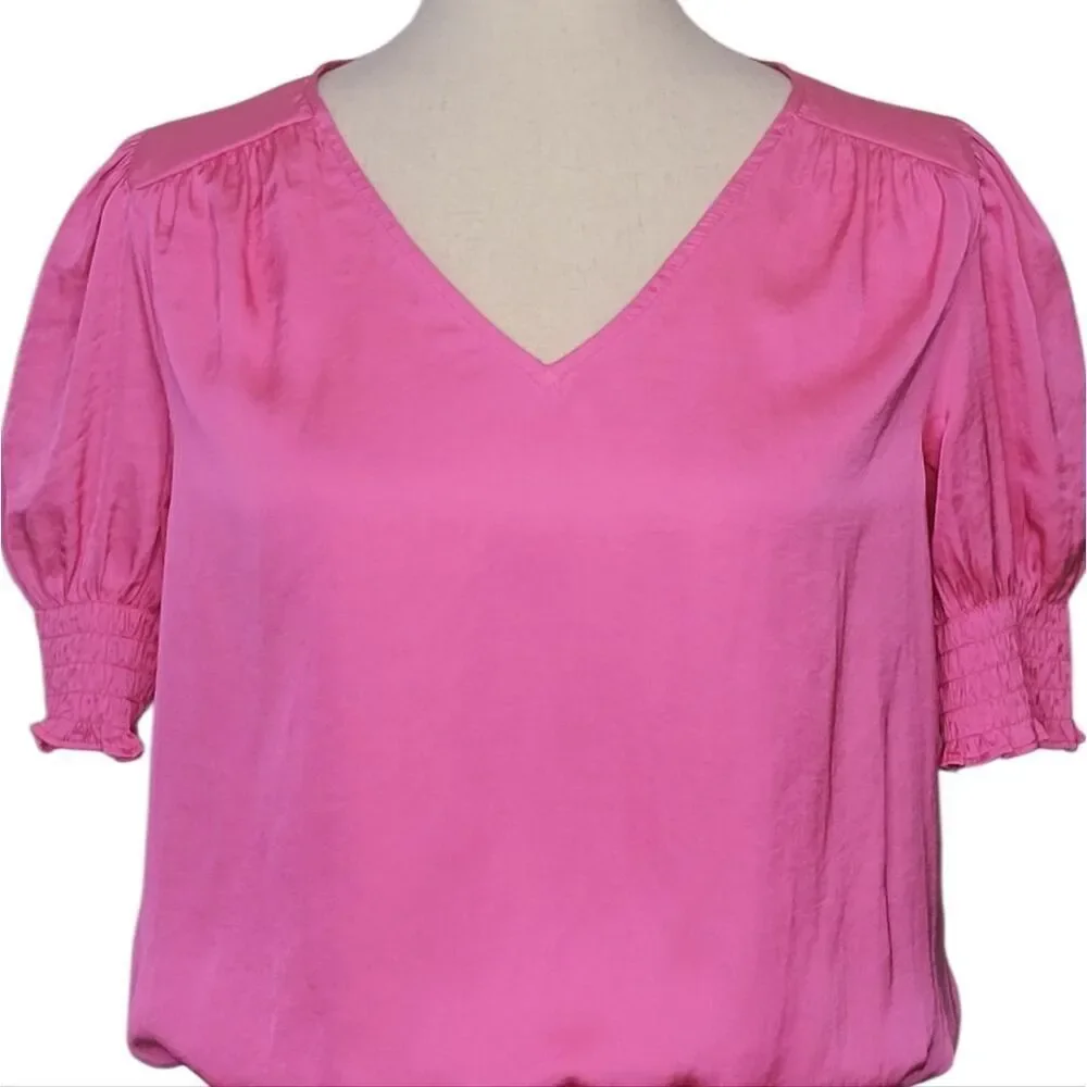 Philosophy Republic Pink V-neck Short Puff Sleeve Smocked Blouse Size M
